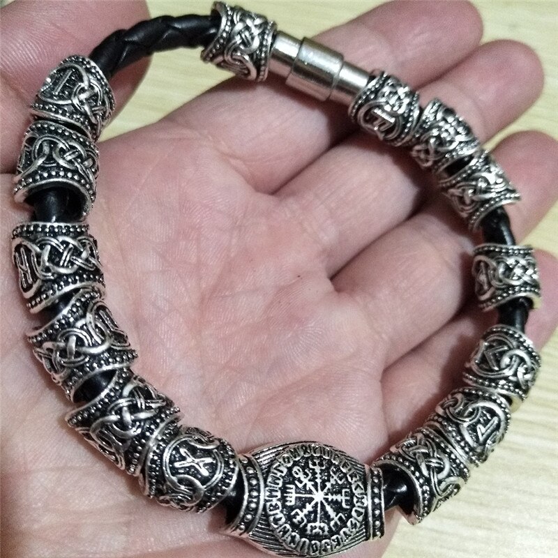 Nostalgi vikings accessoarer run runor pärlor gör-det-själv smycken herr dam viking armband dekoration armband med berlock pärlor: 23cm silver