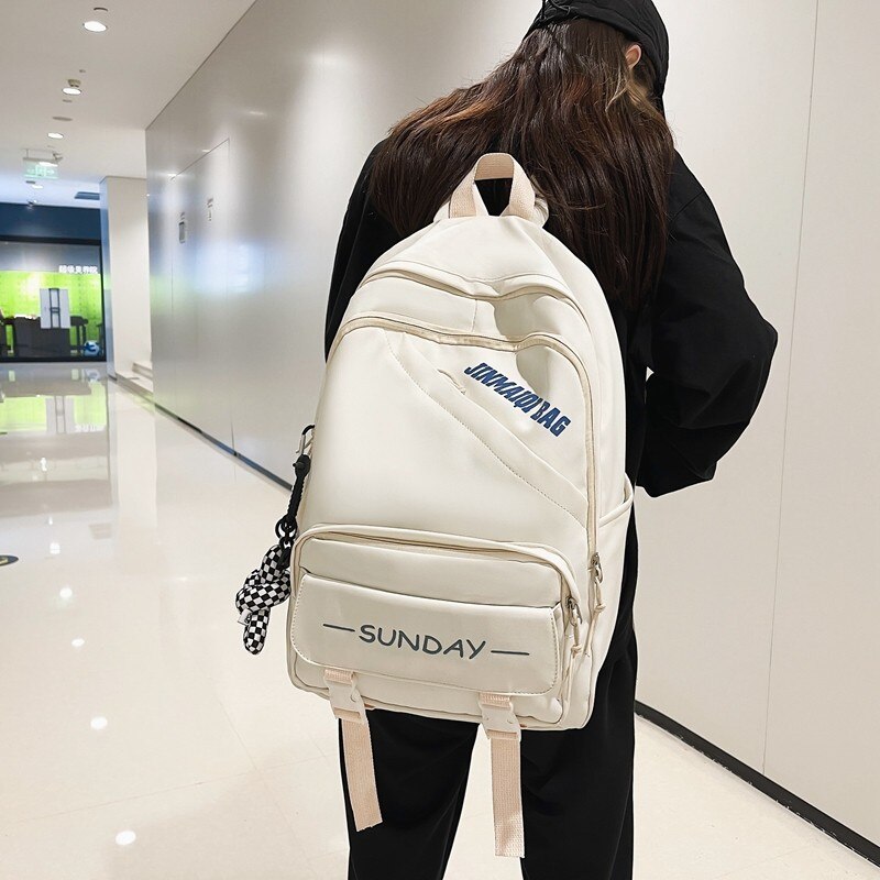 Trendiger damenrucksack mit Alphabet-drucken, mehrere fächer, schultasche für mädchen, wasserdichtes Nylon, Laptop-Rucksack, büchertasche 2022