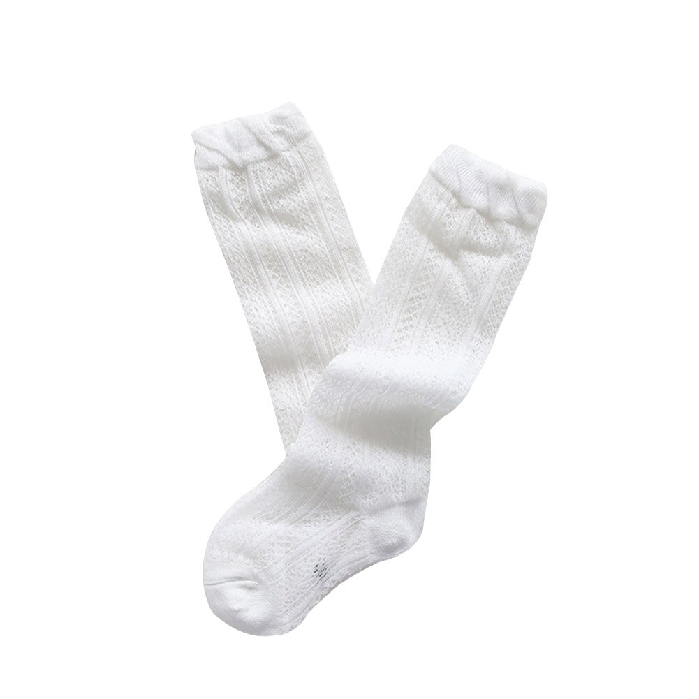 Nyfødte baby piger drenge sokker spædbarn knæhøje sokker blød åndbar bomuldstrik udhulet rør flettet strømper носки: Hvid / M 1-3t