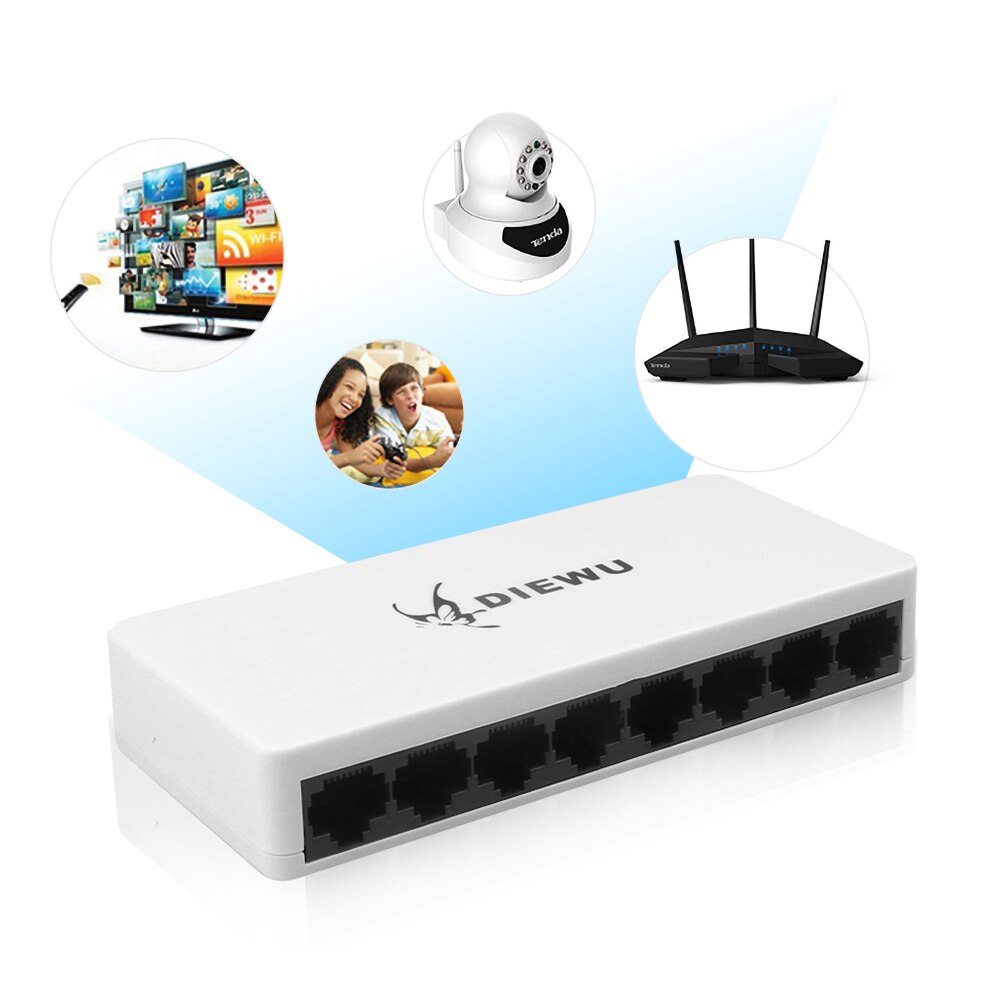 8 Poorten Lan Ethernet Network Switch 10/100Mbps Hoge Prestaties Lan Networking Schakelaars Ethernet Wit Met Eu Plug