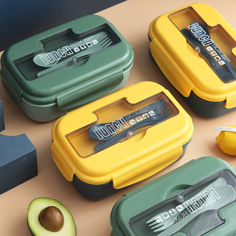 Studerende madpakke japansk stil lækagesikker madbeholder opbevaring hvede halmmateriale morgenmad bento box med gaffel ske