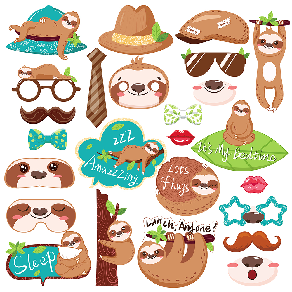 25pcs Cartoon Animals Sloth Jungle Party BIRTHDAY Party Paper Photobooth Props Photo Prop Wild ONE Baby Shower Party Supplies