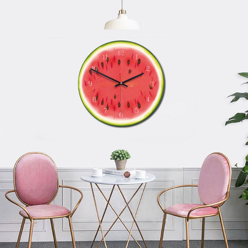 Fruit Printed Wooden Digital Wall Clock Silent Quartz Kitchen Decor