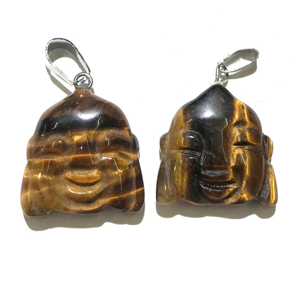 1PC Natural Agates Pendant Buddha Head Shape Rose Quartzs Tiger Eye Stone Pendants for Making DIY Jewelry Necklace Size20x23mm