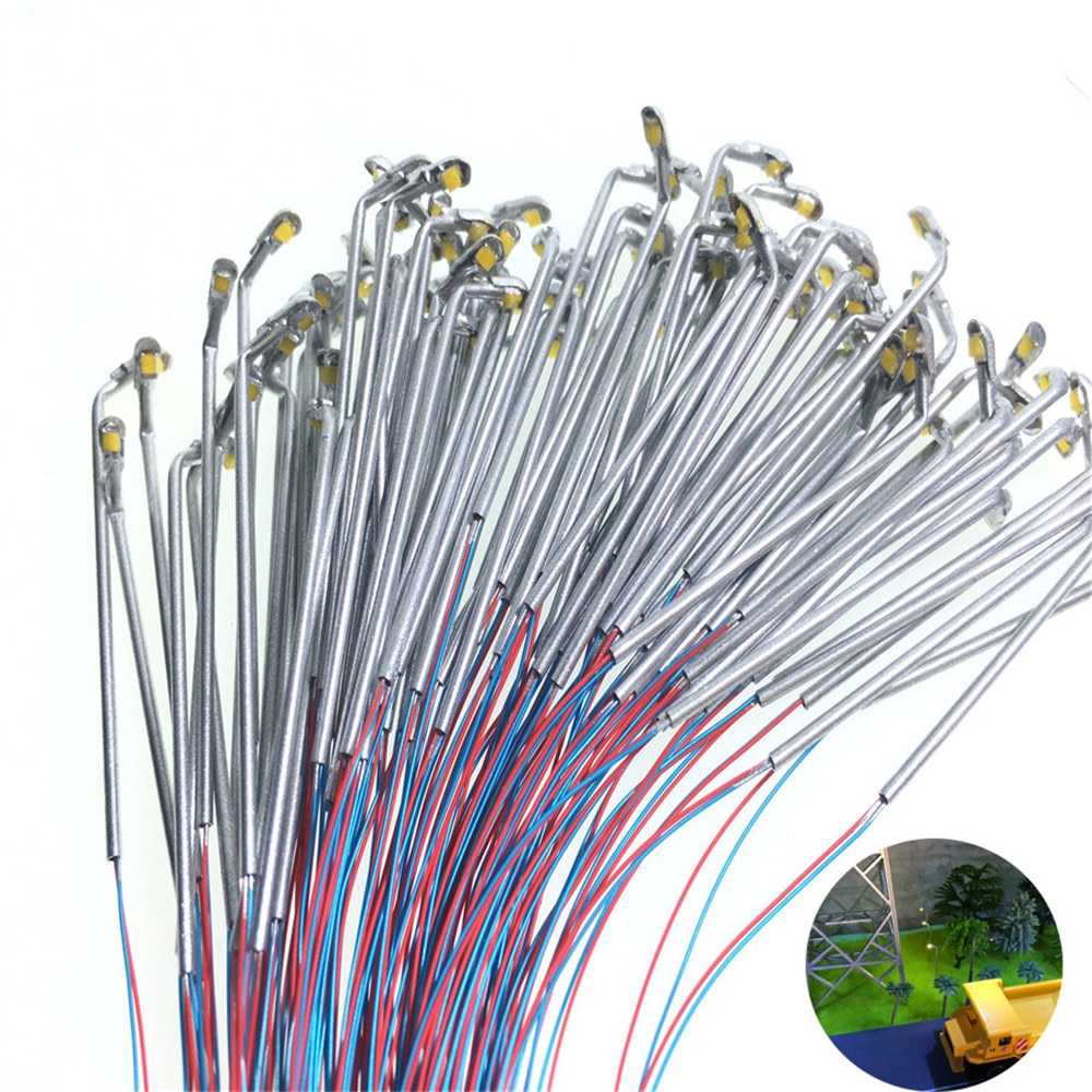 20 stück/lot, maßstab 1:300, metall-straßenlaternenpfosten, warmweiße miniatur-led-beleuchtung für modelleisenbahnanlagen