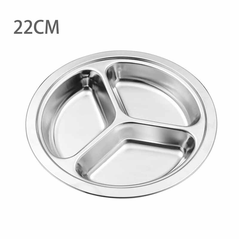 Stainless Steel 3 Sections Round Divided Dish Dia 22/24/26cm Snack Dinner Plate Divided Dish Snack Dinner Plate Kitchen Tools