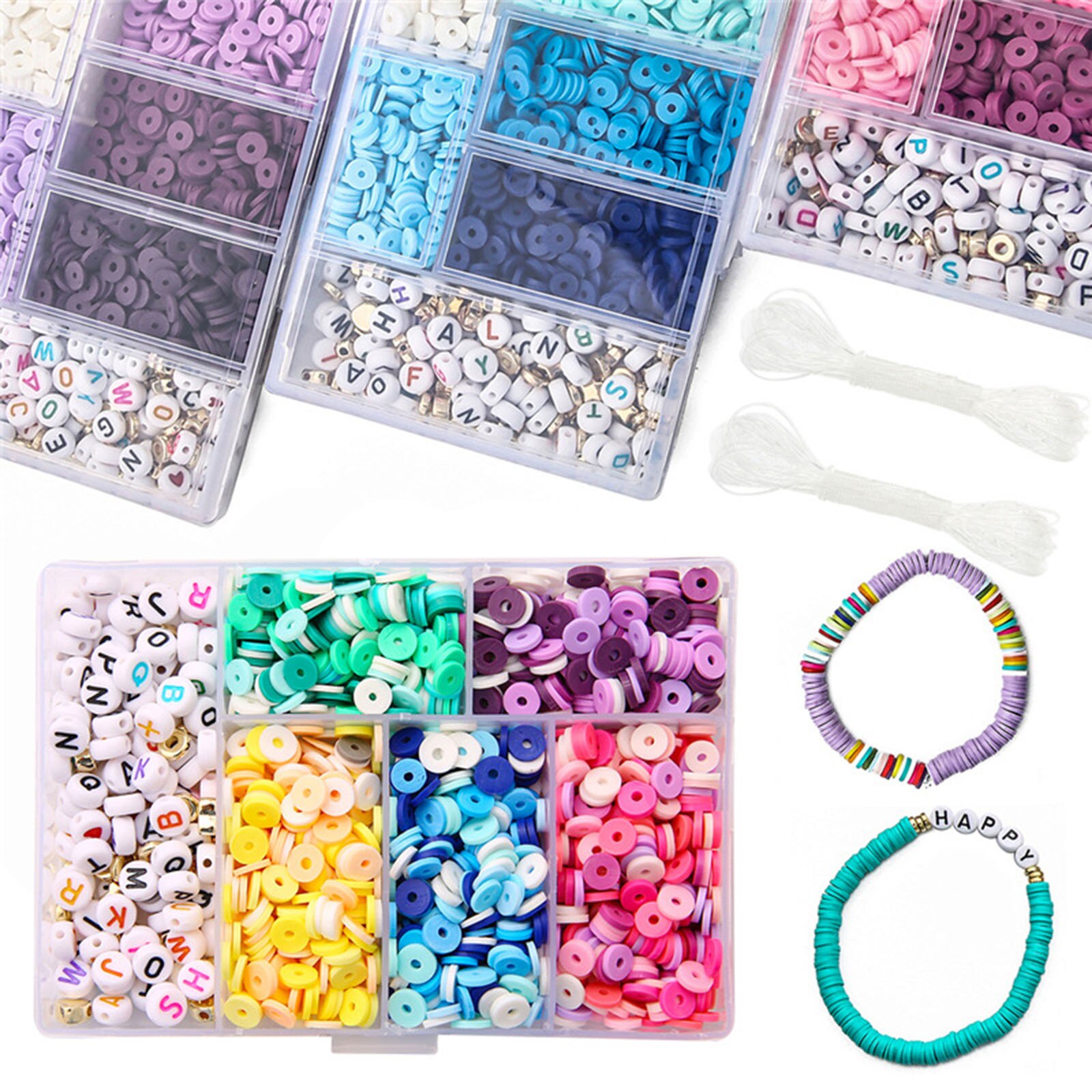1160PCs Polymer Clay Beads Set For Bracelet DIY Flat Round Arylic Letter Beads Spacer Beads DIY Jewelry Making Bracelet Necklace