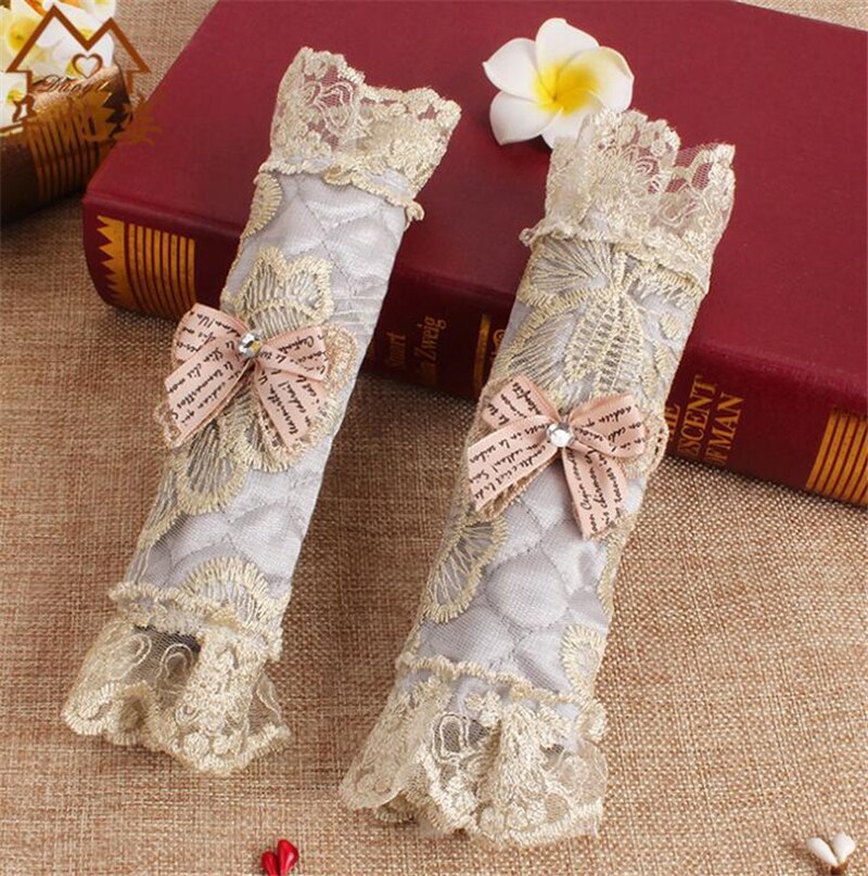 Cubierta de manija de encaje, cubierta de perilla de puerta, guantes de algodón para refrigerador, accesorios de herramientas para el hogar, cubierta de manija de puerta de nevera de doble puerta: Silver grey short