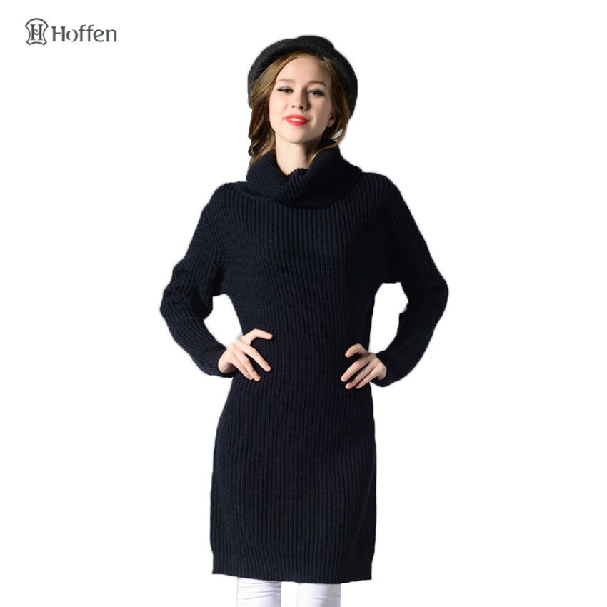Hoffen nieuwkomers vrouwen lange trui jurk coltrui knielange losse winter gebreide jurken solid party vestidos kerst