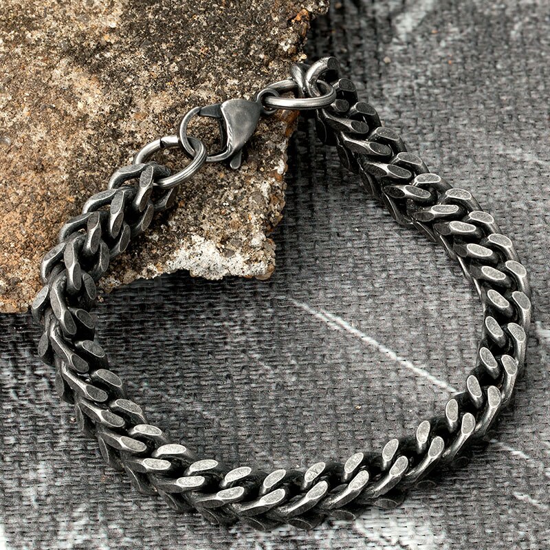 Rvs Vintage Armband Mannen Zwart Cubaanse Ketting Retro Polsband Mannelijke Mode-sieraden Kerstcadeau Accessoires