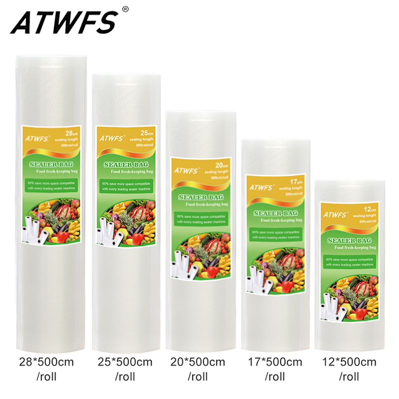 ATWFS Vakuum Verpackung Rollen Vakuum Kunststoff Tasche Lagerung Taschen hause Vakuum Versiegelung Lebensmittel Sparer 12 + 17 + 20 + 25 + 28cm * 500cm 5 Rollen/viel