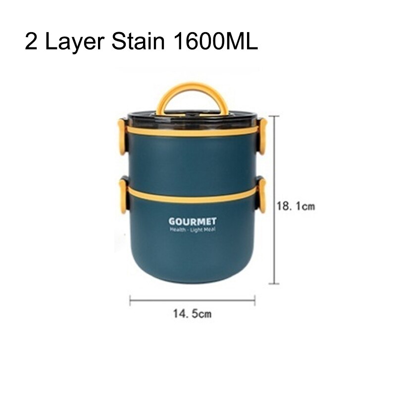 Stainless Steel Lunch Box Food Thermal Jar Insulated Soup Thermos BottlesDrinking Cup Bento Lunch Box Women Food Container: 2 Layer1600ML Stain