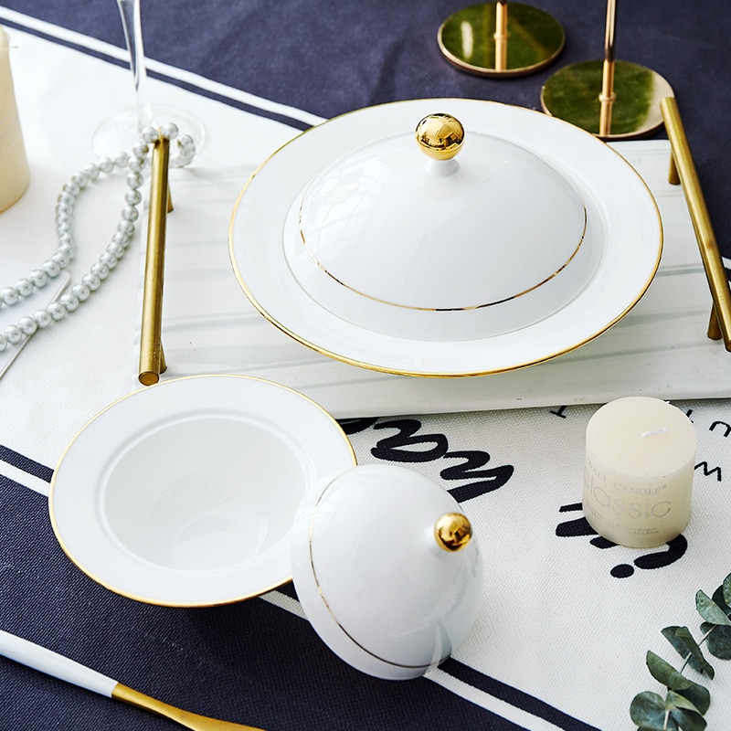 Ceramic Porcelain Plate Home Style Stew Cup With Cover Nordic Dish Plate Soup Cup Ceramic Net Red Plate