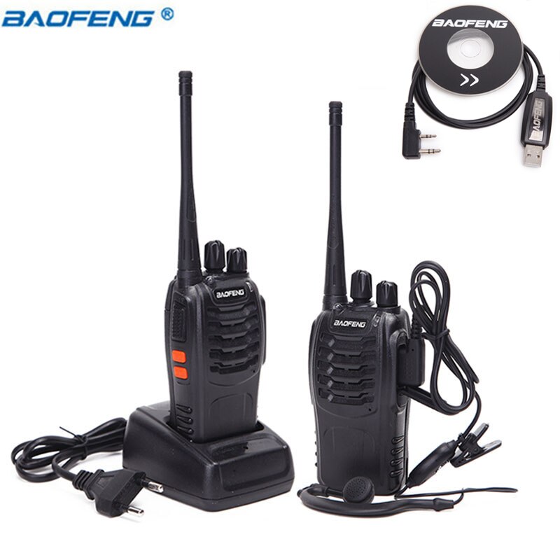 Baofeng BF-888S Walkie Talkie Uhf Twee Manier Radio BF888S Handheld Radio 888S Comunicador Zender Transceiver + 4 Headsets: 2pcs add programming