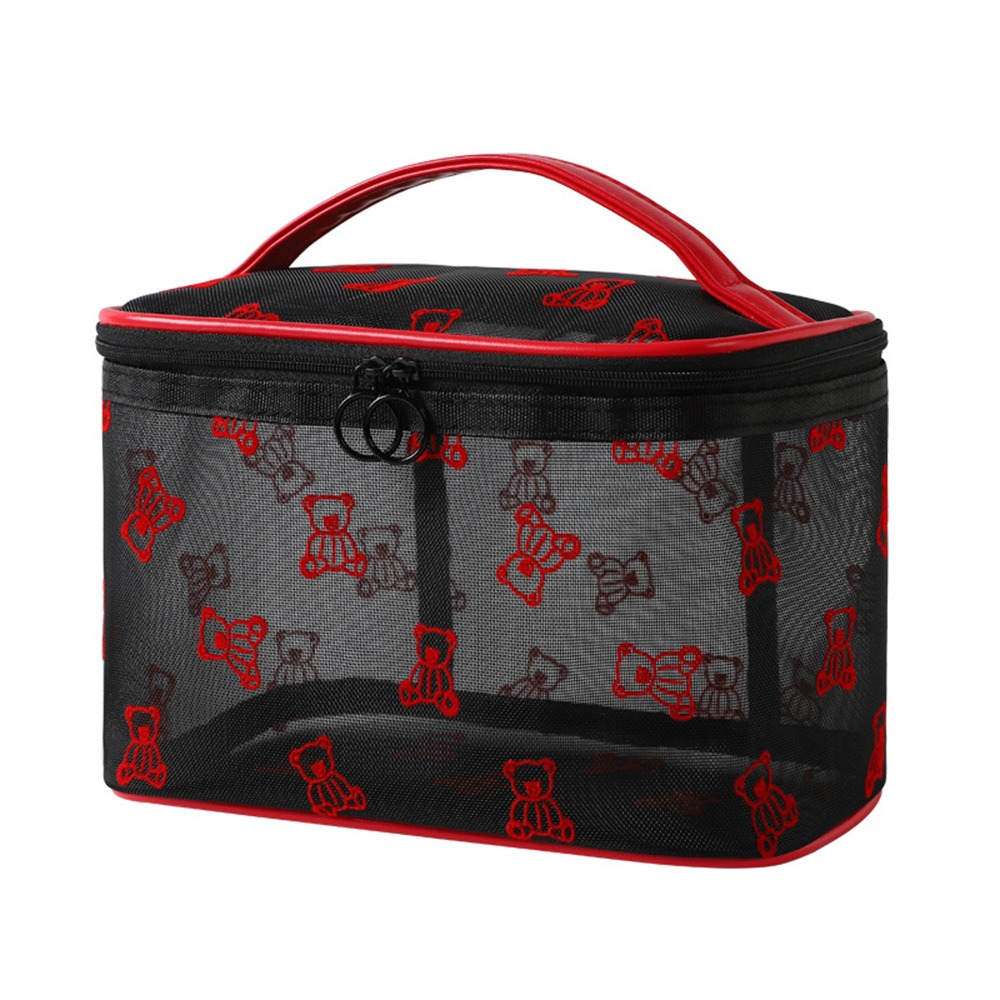 Large Capacity Mesh Cosmetic Bags Zipper INS Toiletries Storage Pouch with Handle Soft Perspective Makeup Bag Travel: green