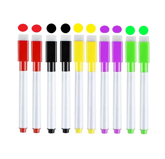 Stylo marqueur pour tableau blanc magnétique effaçable, 10 pièces, stylo fin avec gomme, brosse à dessin pour enfants: Style3