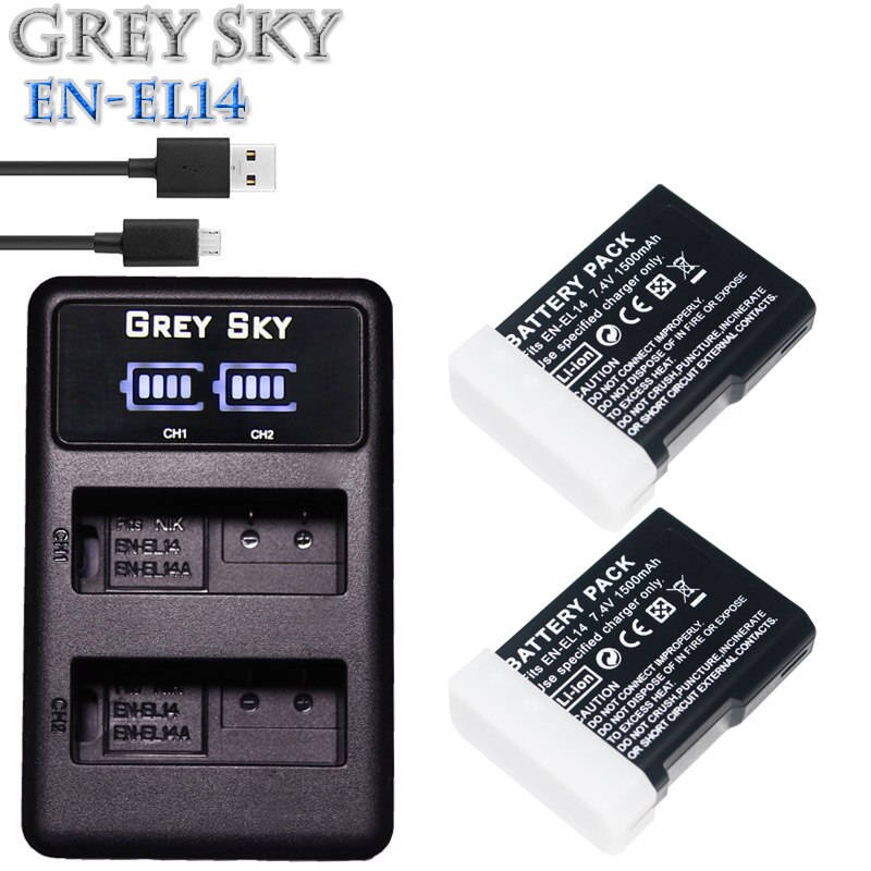 4 st 1500 mah en -el14 en-el14a enel 14 batteri för nikon  d3100 d3200 d3300 d3400 d3500 d5600 d5100 d5200 p7000+ lcd usb laddare: Laddare och 2 batterier