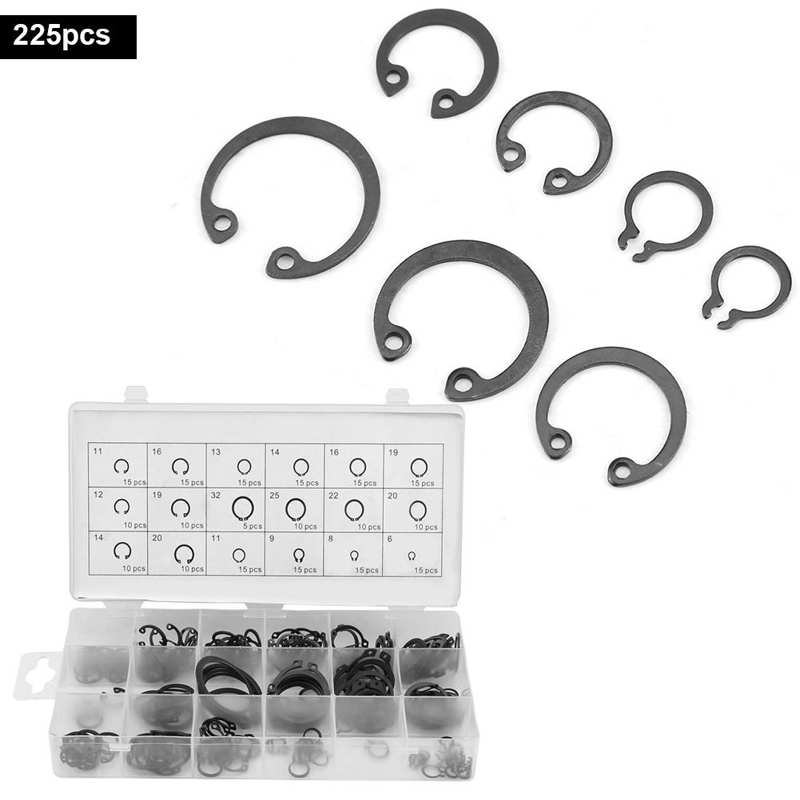 External Circlip Repair Kit 225pcs Internal &amp; External Snap Retaining Ring Circlip Assortment Box Set 18 Sizes Stainless Steel