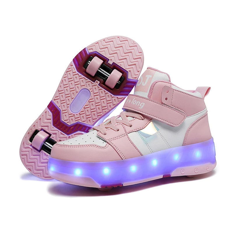 Roller Skates with Lights 4 Wheels Removable Wheels Shoes Men and Women High Top Breathable Sports Shoes Teenagers