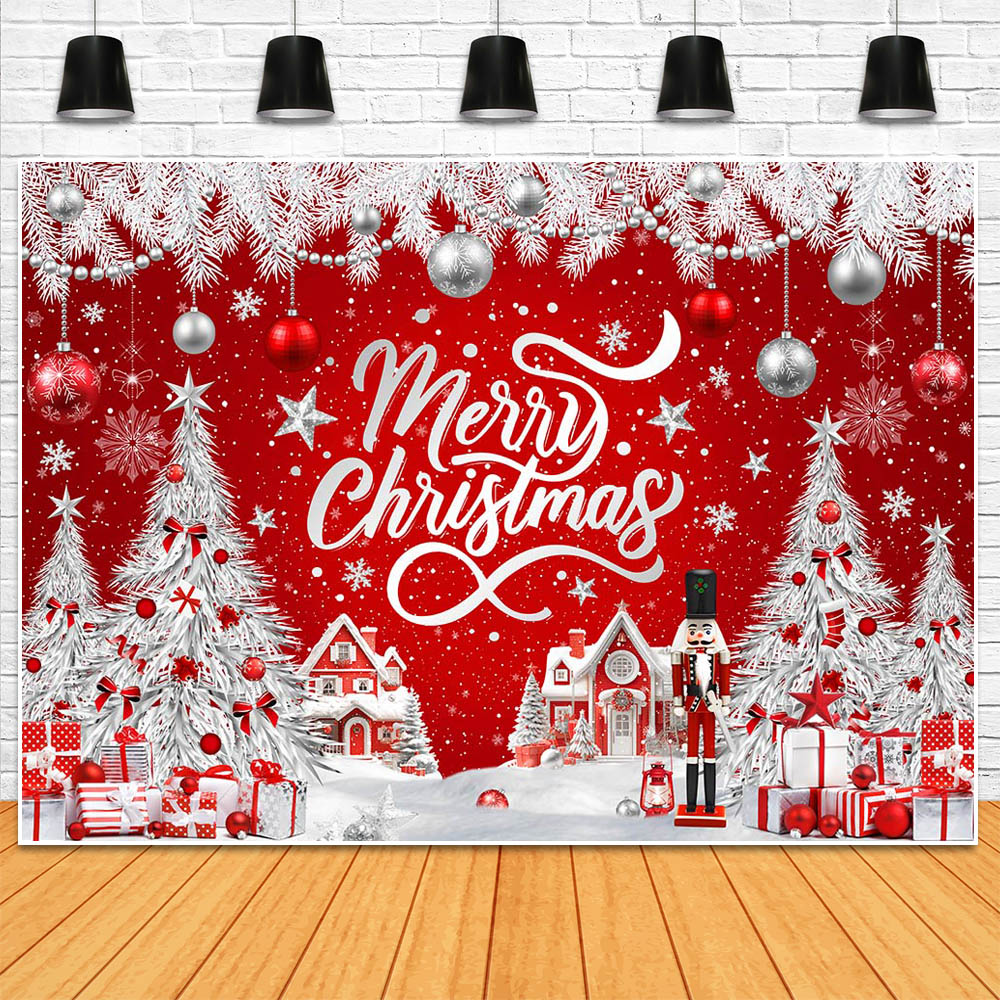 Mocsicka-Merry Christmas Backdrops, parede vermelha, floco de neve, pinheiro de inverno, decorações do partido do Natal, retrato de família, foto do fundo