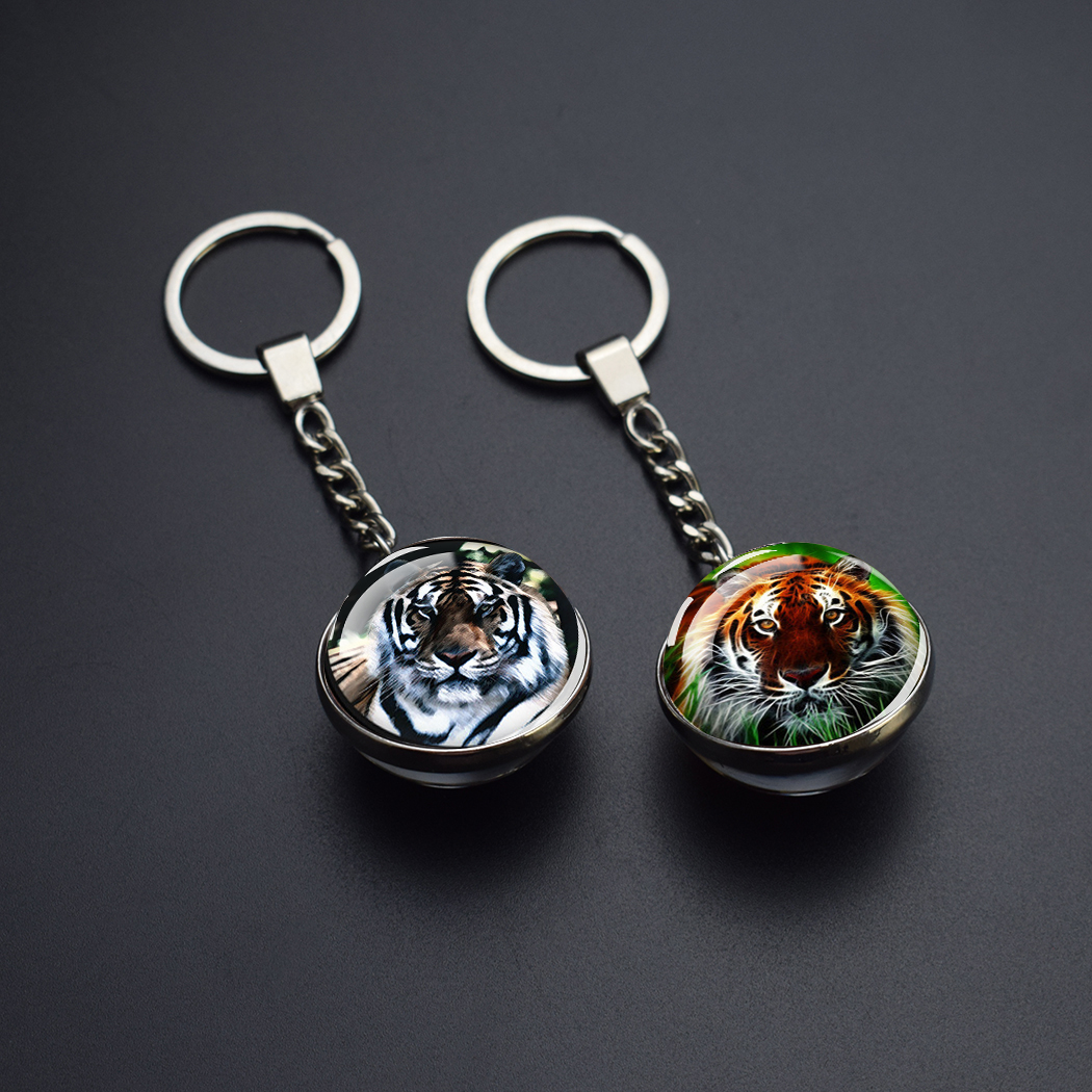 Tiger Picture Keychain Crystal Ball Jewelry Year of The Tiger Year Glass Ball Jewelry 35MM Keychain Year for Family