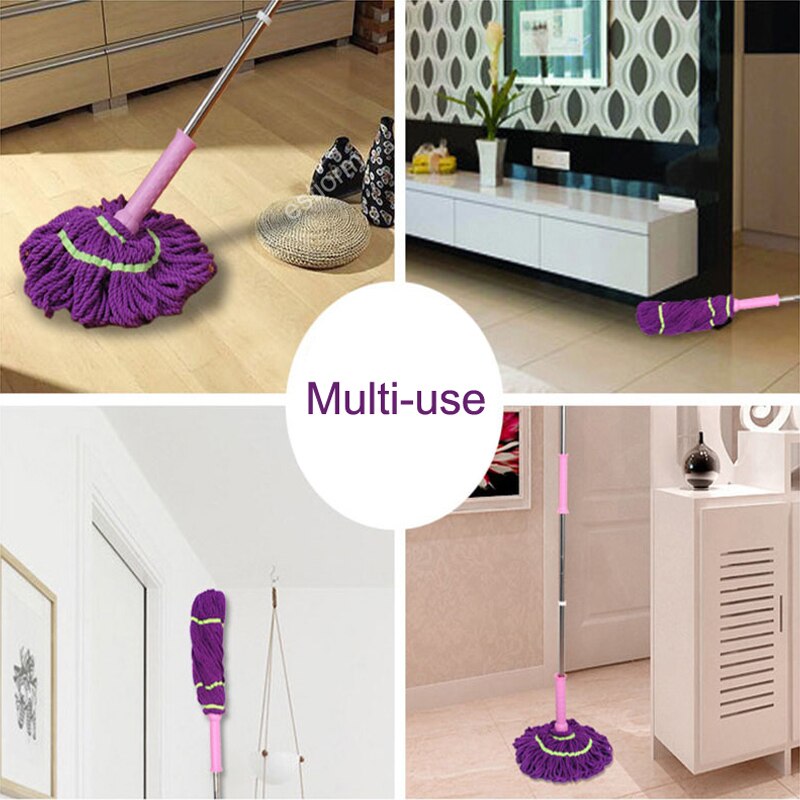 Serpillière rotative à essorage automatique, serpillière en microfibre, tête de rechange, serpillière sèche et humide pour le nettoyage du bois dur, du carrelage et du sol