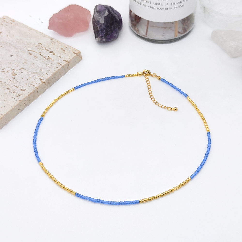 KKBEAD-Collar de cuentas de semillas Miyuki para mujer, Gargantilla fina y delicada, Simple,: Azul de zinc