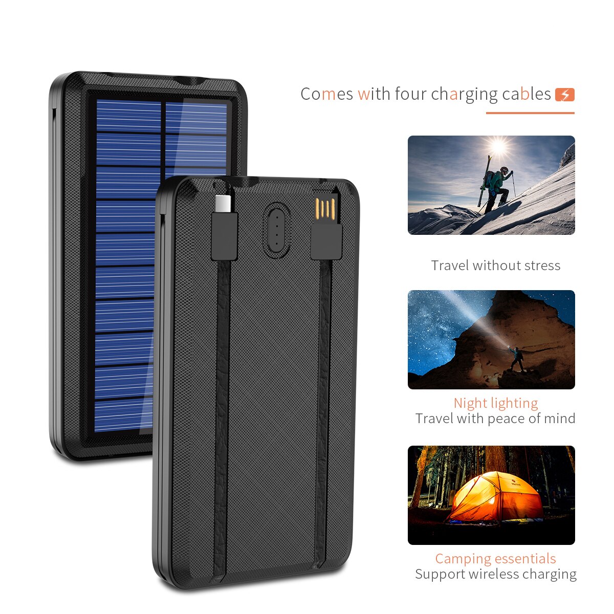 80000Mah Solar Power Bank Qi Draadloze Draagbare Oplader Externe Snel Opladen Poverbank Led Externe Batterij Voor Iphone Samsung