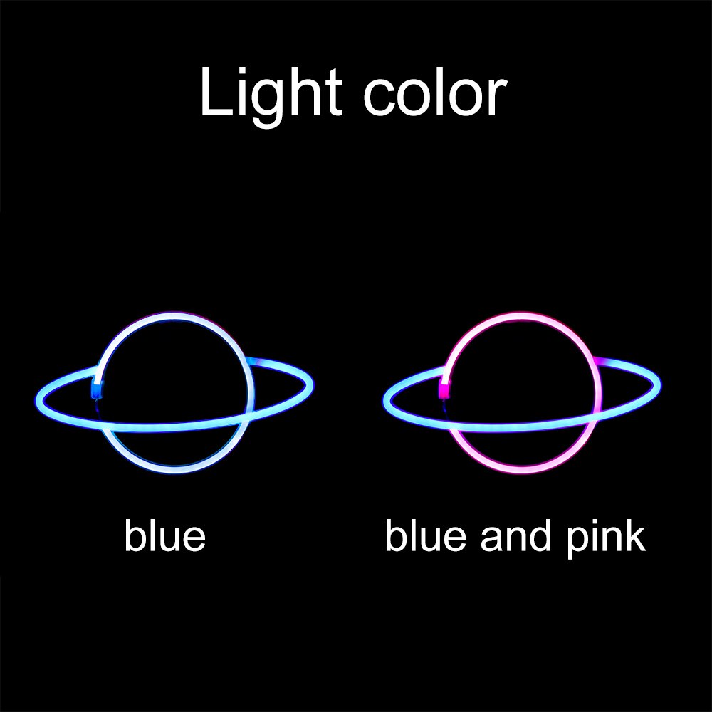 Blue And Pink/Blue/Pink LED Planet Neon Lamp USB Night Lamp Christmas Home Room Party Decorative Wall Light Kid