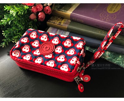 women Korean canvas clutch fabric coin purse female three-layer zipper mobile phone key bag card coin bag medium: 11a