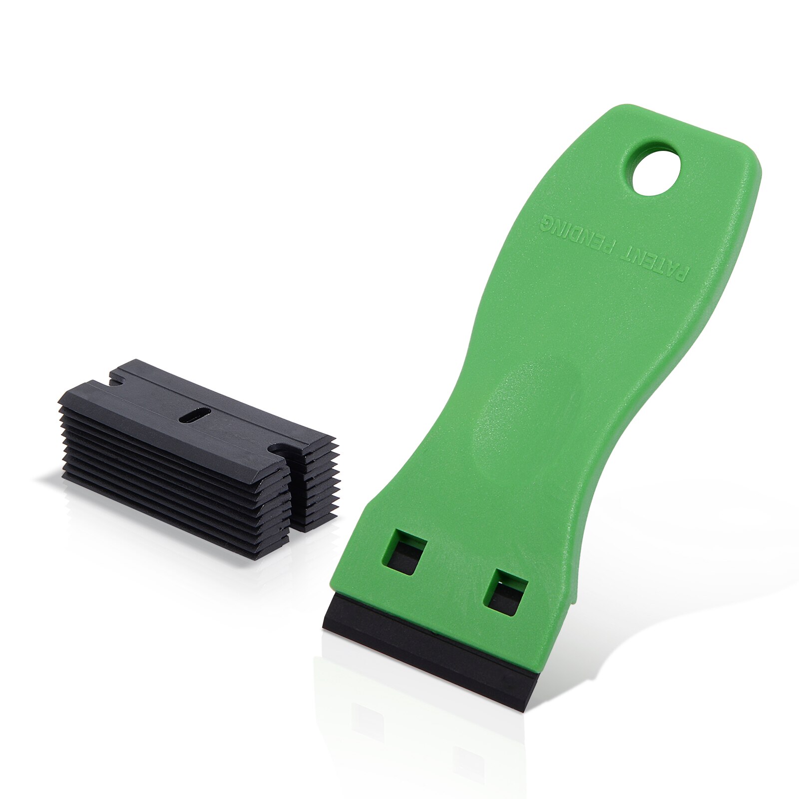 FOSHIO Car Sticker Remover Razor Scraper+10pcs Razor Blade Window Tint Glass Cleaning Tool Vinyl Car Wrap Carbon Fiber Squeegee: Green