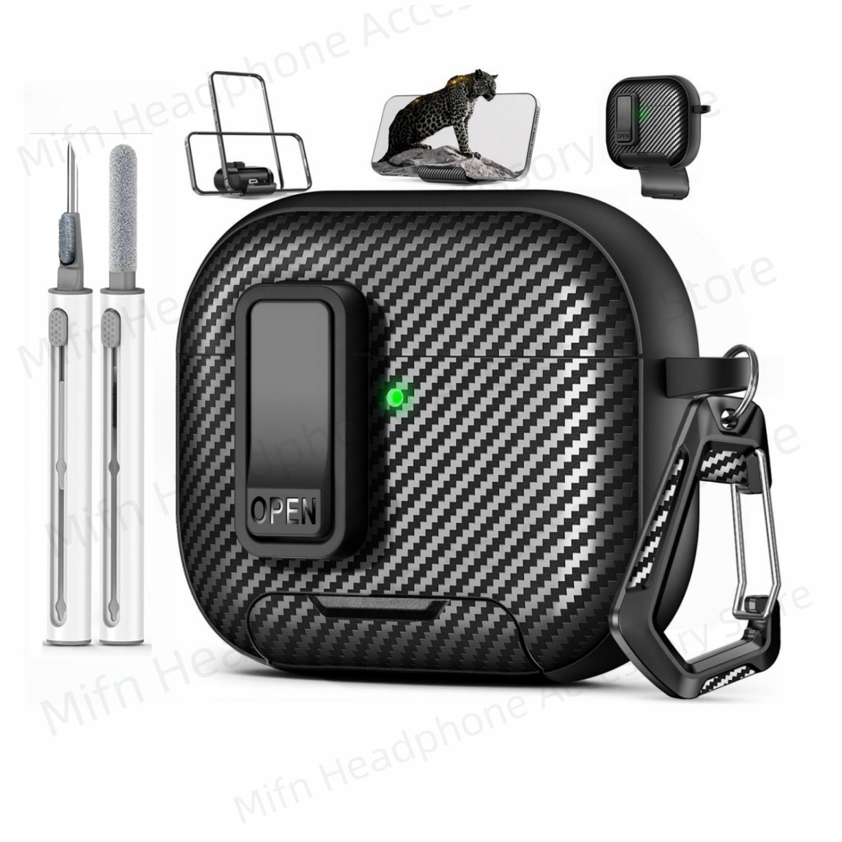 Airpod 4 Headphone Case With Phone Stand Airpod pro 2 Carbon Fiber Lock Case for AirPods 4th Gen/AirPods 4 With ANC Cover: XS / Olive