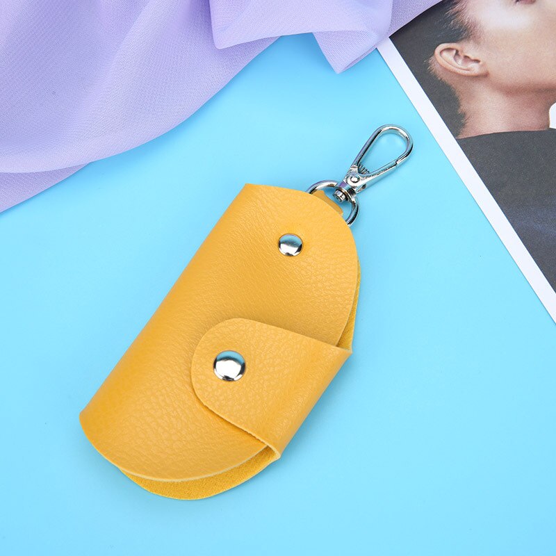 Sleutelhanger Key Holder Bag Case Draagbare Lederen Huishoudster Autosleutel Houders Unisex Wallet Cover Eenvoudige Effen Kleur Opbergtas: YELLOW