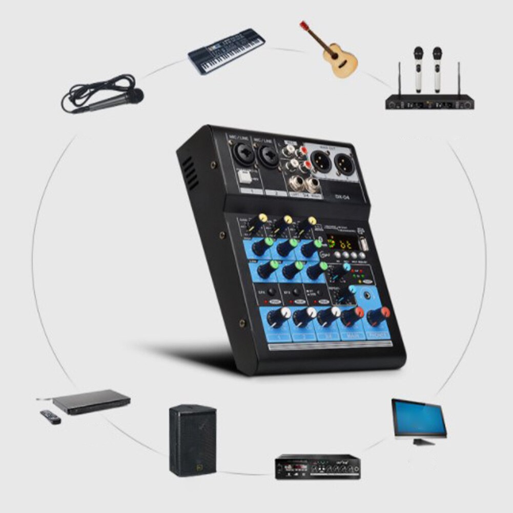 DJ Small KTV Audio Mixer Mixing Console Portable Karaoke Stereo Bluetooth Record Home Sound Card 4 Channel USB