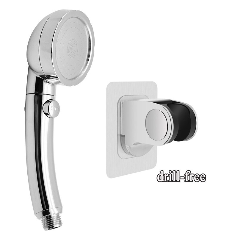 Handheld Douchekop Hoge Druk Chrome 3 Spary Instelling Met On/Off Pauze Schakelaar Waterbesparende Verstelbare Luxe Spa afneembare: drill free set B