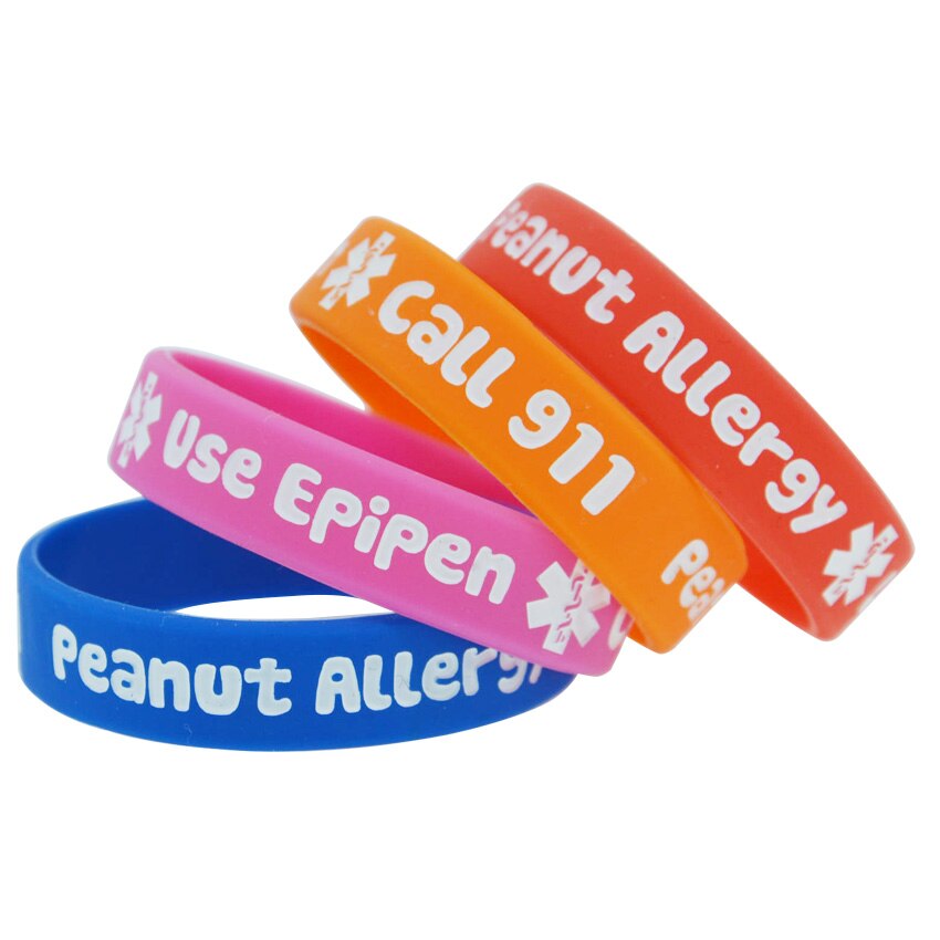 50 pièces/lot Bracelet en Silicone pour enfants allergie aux arachides appel 911 Bracelet