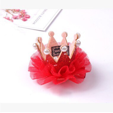 Lovely lace crown rose bear decorative accessories with hair clip pearl princess crown: red