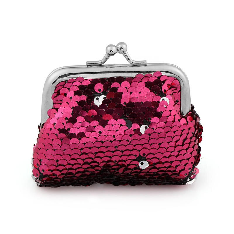 Sequins Mini Wallet Clutch Pouch Portable Women Sequins Coin Purses Handbags Card Holder Keys Earphone Bags Oval 20g: rose red