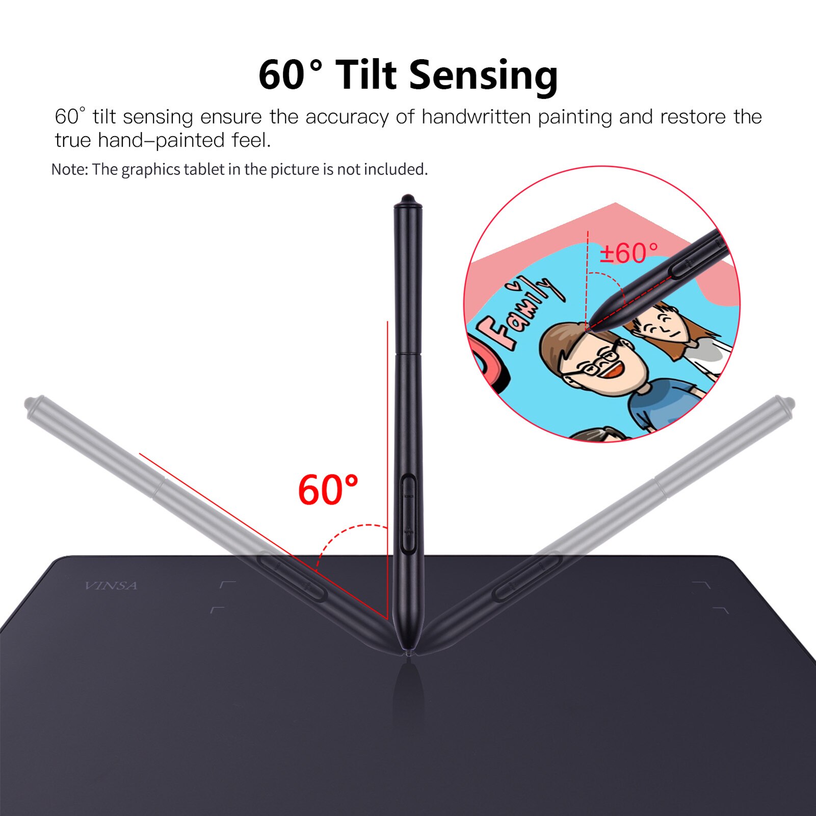 1 pc Digital Pen Battery-Free Stylus 8192 Levels Pressure Compatible for VINSA VIN1060PLUS/T608 Graphics Drawing Tablet