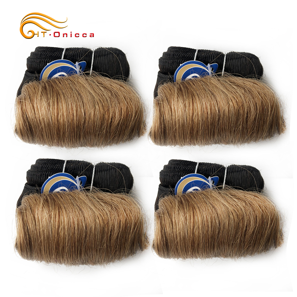 Tissage en lot malaisien naturel bouclé, produits capillaires courts, Extensions de cheveux ondulés, 4 pièces/lot: T1B / 27