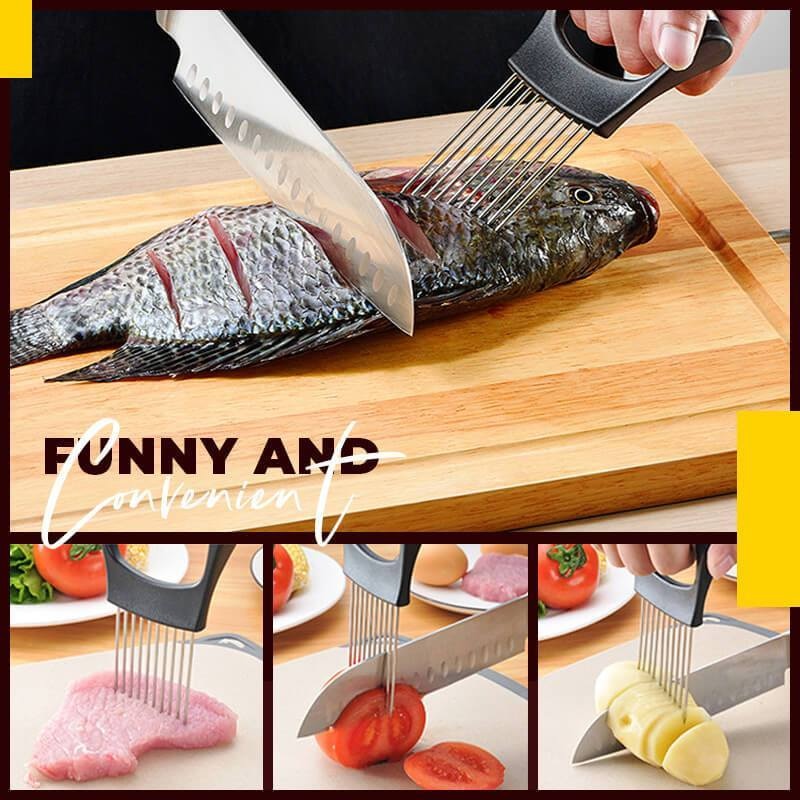 Food Slice Assistant Vegetable Holder Stainless Steel Onion Cutter Onion Chop Fruit Vegetables Cutter Slicer Tomato Cutter