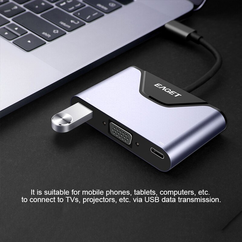 Eaget  ch06 -monitoimimuunnin, vga-liitäntä tv-projektorin näyttö, usb 3.0 -liitäntä u-levyhiiri, c-tyypin lataus macbook