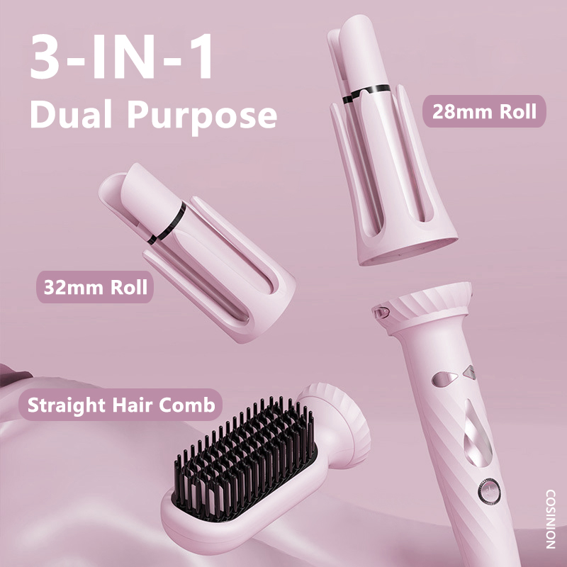 3-IN-1 Dual Purpose Negatieve Ionen 28mm/32mm Automatische Haar Krultang Verwarming Steil Haar kam Elektrische Keramische Curling Haar Stok