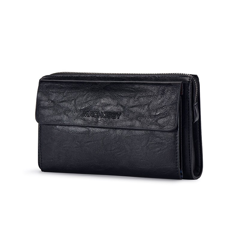 Mannen Clutch Lange Stijl Portefeuilles Bank Kaarthouder Broekzak Mannelijke Portemonnee Rits Grote Capaciteit Pu Portemonnee Telefoon Zak met Pen: Black