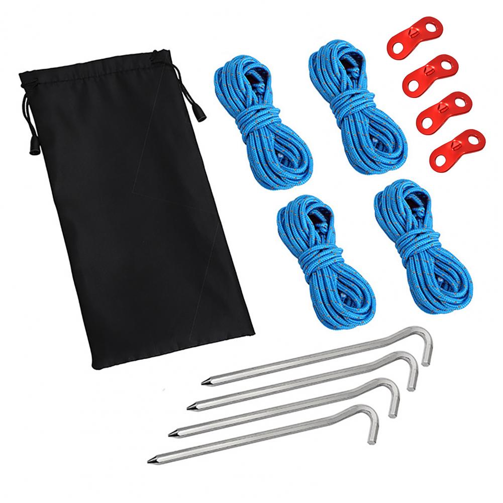 Ensemble de cordes de tente haute densité, robuste, Installation facile, piquets de tente de Camping en plein air, cordes réfléchissantes, 13 pièces/ensemble: Bleu