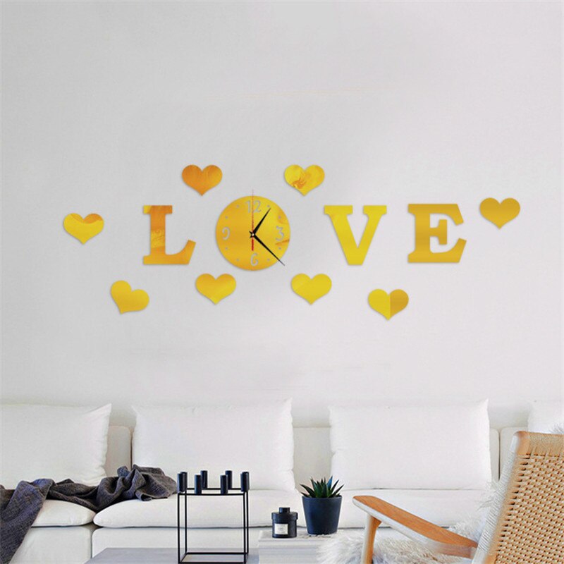 DIY LOVE Stereo Acrylic Clock Living Room Mirror Wall Sticker Home Decoration Alphabet Love Letters Wall Decor Lovely Wallpaper