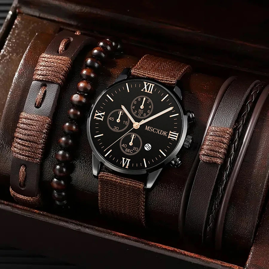 4 stuks quartz horloges armband horloge set voor heren zakelijk mode casual ronde pointer kalender horloge accessoires