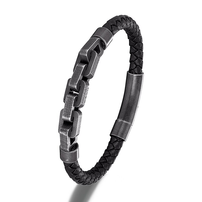 Vintage armbånd til mænd reb kæde smykker viking rustfrit stål læder mandlige armbånd motorcykel tilbehør venner: Vintage sort 1 / 19cm