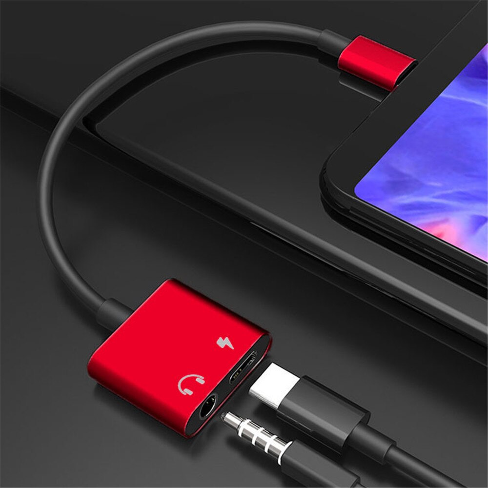 Nowy 2 w1 metalowy kabel USB C robić gniazda 3.5 typ C adapter robić Huawei P40 30 zawodowiec Xiaomi 10 ładowanie Typec 3.5mm AUX konwerter słuchawkowy: czerwony