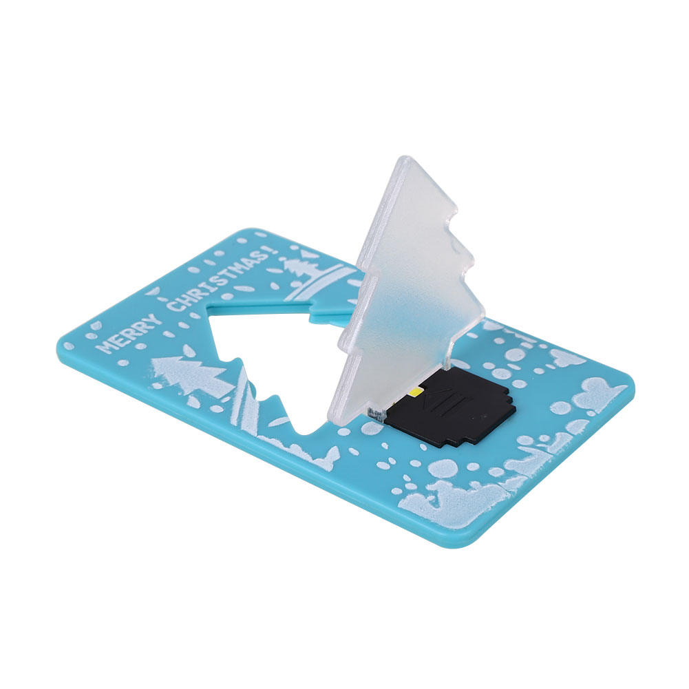 Christmas Card Light Folding LED Four Colors Ultra Thin Kids Children ABS & PS Greeting Cards Ornament: Blue